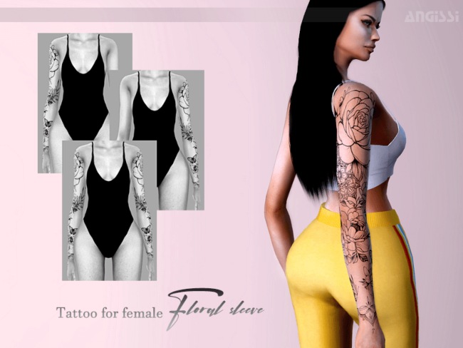 Floral Sleeve by Angissi sims 4 sexy tattoo