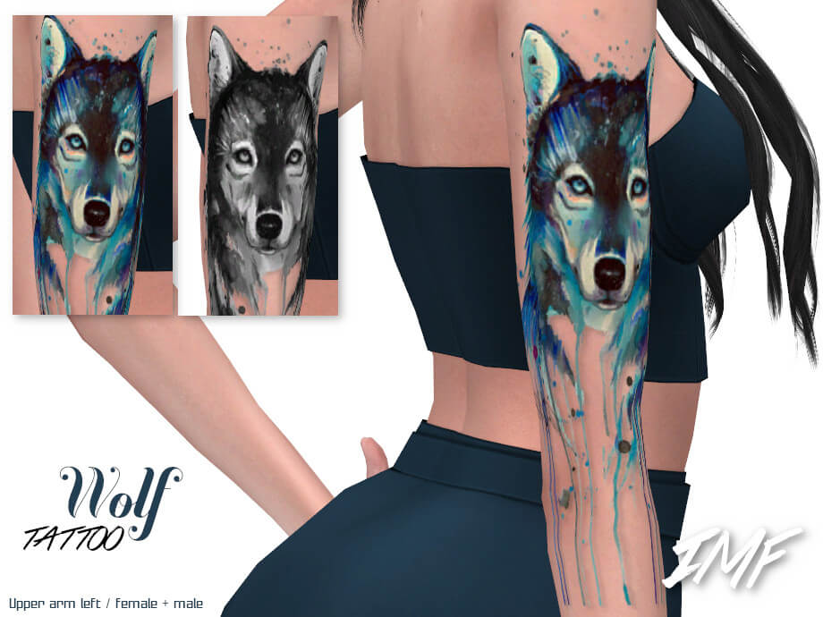 IMF Tattoo Wolf by IzzieMcFire at TSR sims 4 tattoo