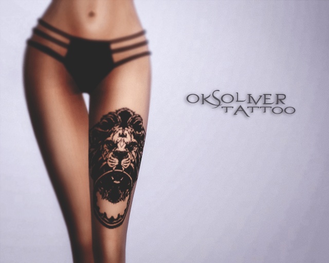 OkSoliver Leg Tattoo lion sims 4 maxis match tattoos