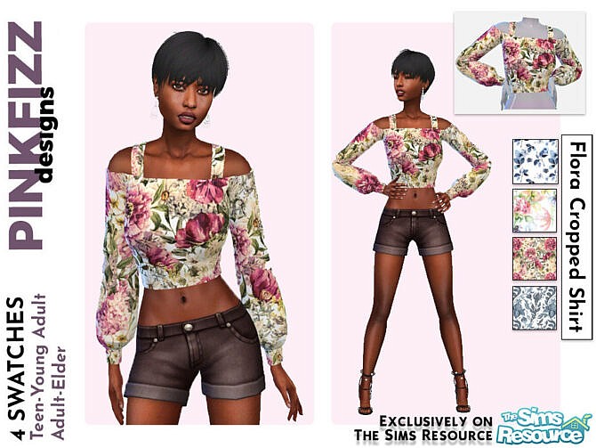 Flora Cropped Shirt by Pinkfizzzzz at TSR