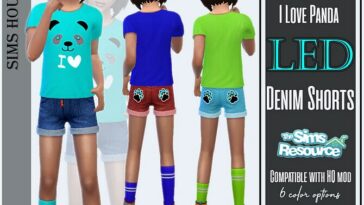 I Love Panda Denim Shorts by Sims House at TSR