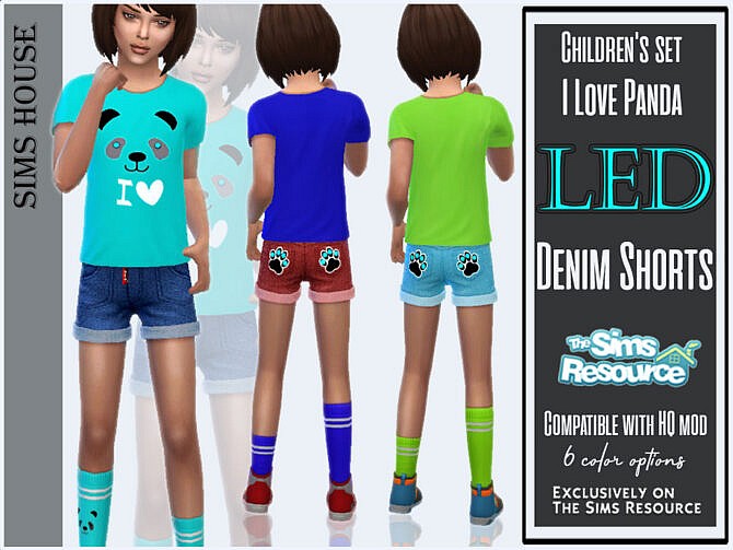 I Love Panda Denim Shorts by Sims House at TSR