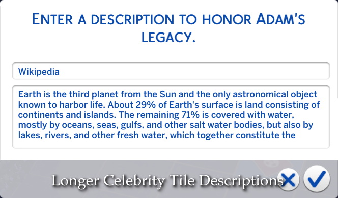 Longer Celebrity Tile Descriptions by lazarusinashes at TSR