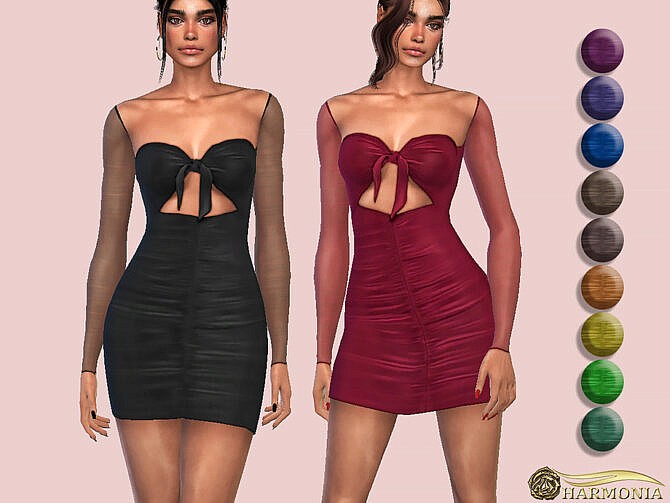 Mesh Sleeve Knot Detail Bodycon Dress by Harmonia at TSR