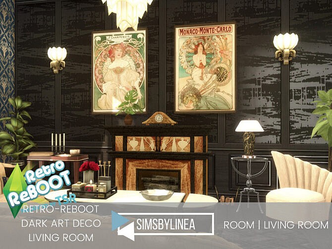 Retro Dark Art Deco Living Room by SIMSBYLINEA at TSR