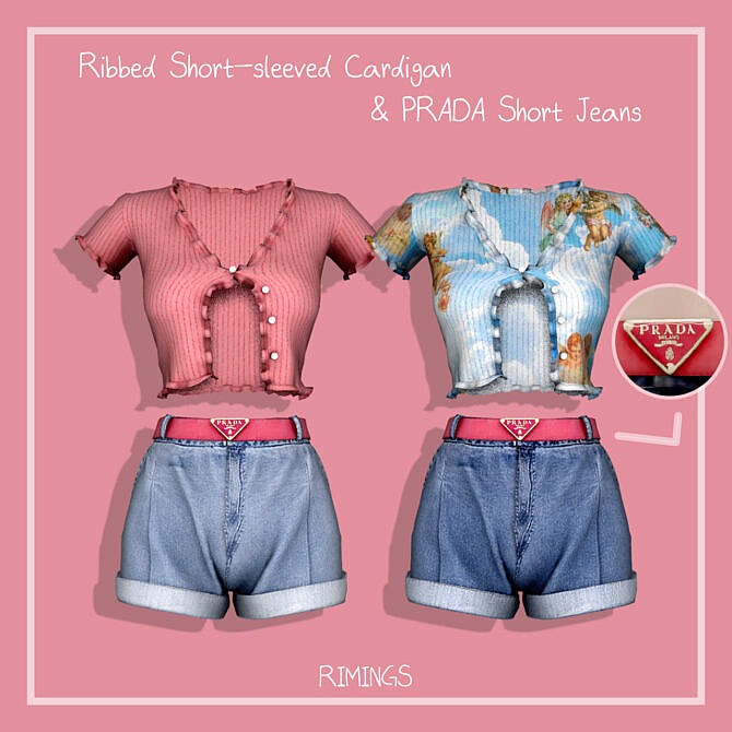 Ribbed Short Sleeve Cardigan & Denim Shorts at RIMINGs