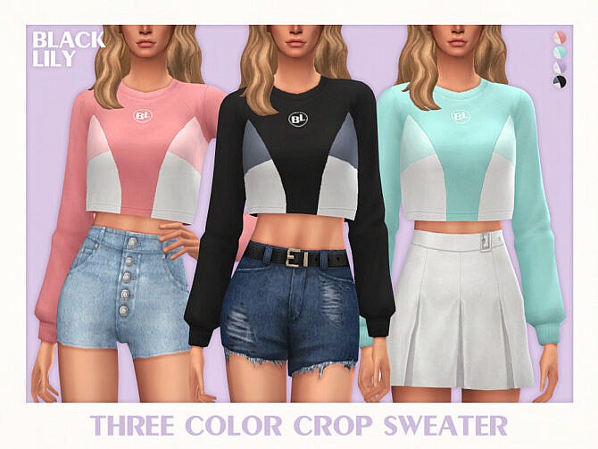 Three Color Crop Sweater by Black Lily at TSR