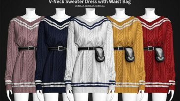 V-Neck Sweater Dress with Waist Bag at Gorilla