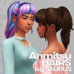 Anmitsu 2 medium length ponytail hairs at Saurus Sims