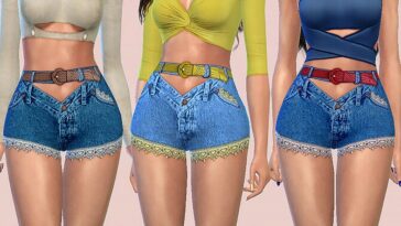 Crochet Lace-Trim Denim Shorts by Harmonia at TSR