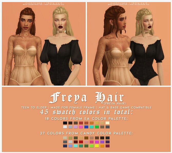 FREYA half-braided long hair at Candy Sims 4