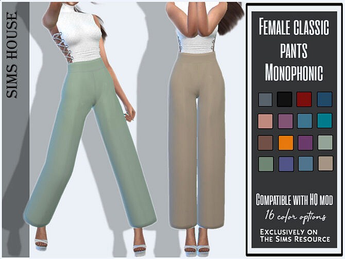 Female classic pants monophonic by Sims House at TSR