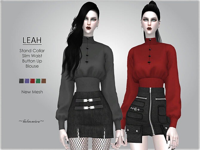 LEAH Stand Collar Blouse by Helsoseira at TSR