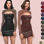 Mesh Layer Spaghetti Strap PU Bodycon Dress by Harmonia at TSR