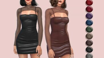 Mesh Layer Spaghetti Strap PU Bodycon Dress by Harmonia at TSR