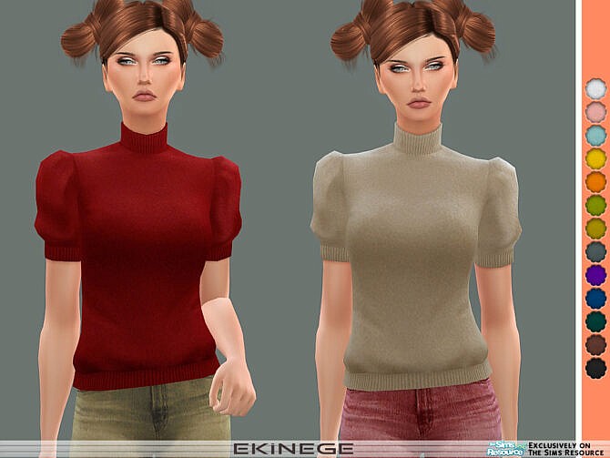 Mock Neck Puff Sleeve Sweater by ekinege at TSR