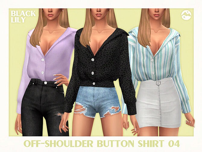 Off-Shoulder Button Shirt 04 by Black Lily at TSR