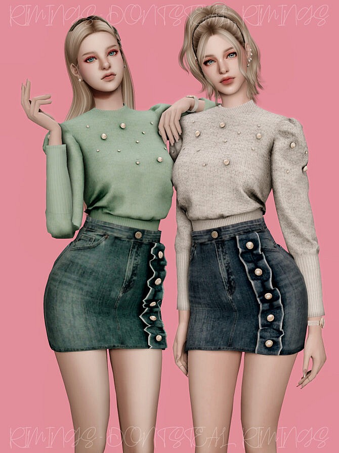 Pearl Knitwear & Denim Skirt at RIMINGs
