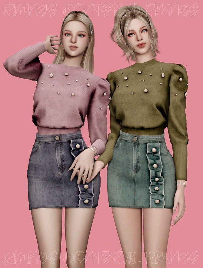 Pearl Knitwear & Denim Skirt at RIMINGs
