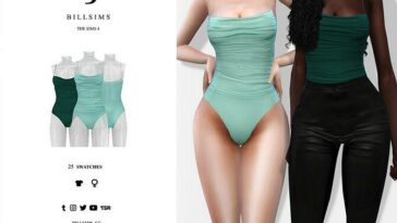 Ruched Mesh Strappy Bodysuit by Bill Sims at TSR