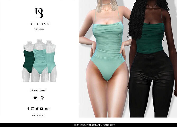 Ruched Mesh Strappy Bodysuit by Bill Sims at TSR