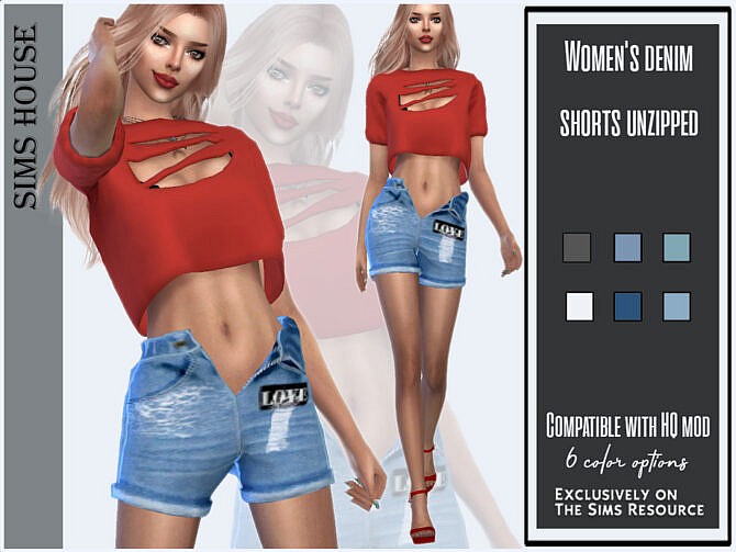 Women’s denim shorts unzipped by Sims House at TSR