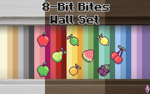 8BitBites Pixel Art Fruit Wallpaper Set by GenericFan at Mod The Sims 4