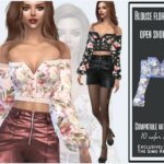 Blouse floral print open shoulders by Sims House at TSR