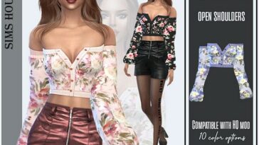 Blouse floral print open shoulders by Sims House at TSR