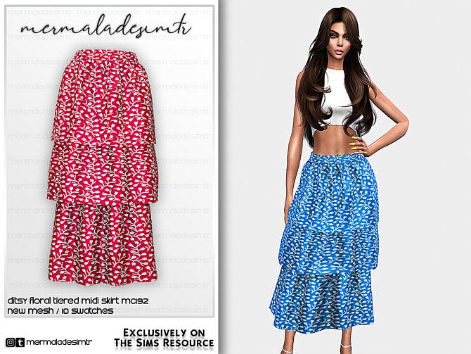 Ditsy Floral Tiered Midi Skirt MC192 by mermaladesimtr at TSR