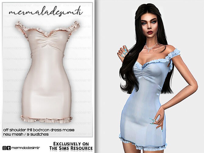 Off Shoulder Frill Hem Bodycon Dress MC198 by mermaladesimtr at TSR