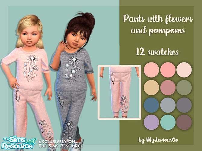 Pants with flowers and pompoms by MysteriousOo at TSR