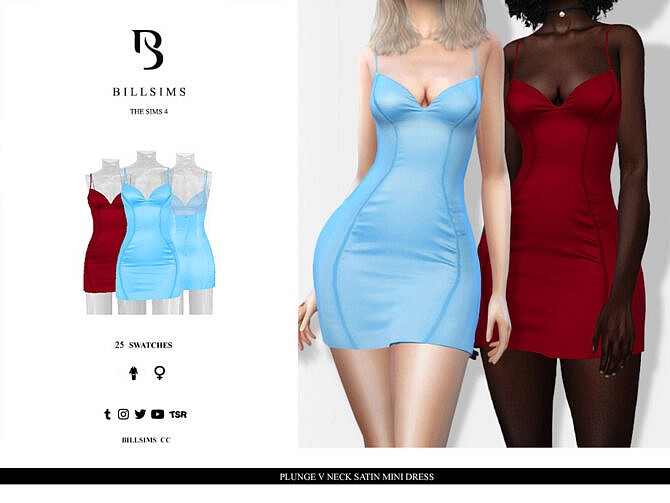 Plunge V Neck Satin Mini Dress by Bill Sims at TSR