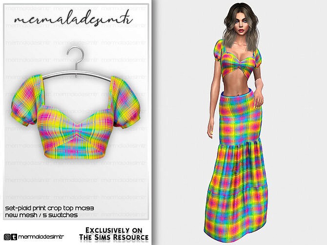 Set-Plaid Print Crop Top MC193 by mermaladesimtr at TSR