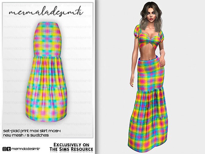 Set- Plaid Print Maxi Skirt MC194 by mermaladesimtr at TSR