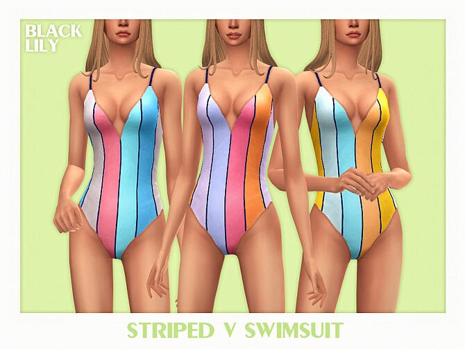 Striped V Swimsuit by Black Lily at TSR