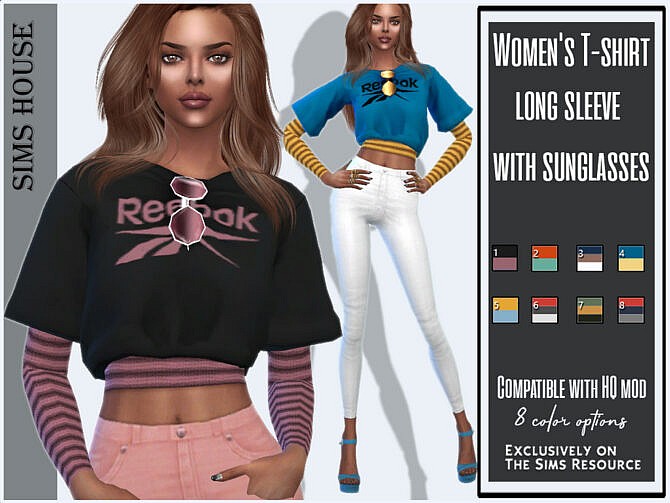 Women’s long sleeve t-shirt with sunglasses by Sims House at TSR