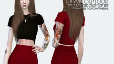 Checkered Crop Top Set by carvin captoor at TSR