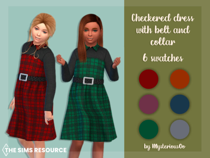 Checkered dress with belt and collar by MysteriousOo at TSR