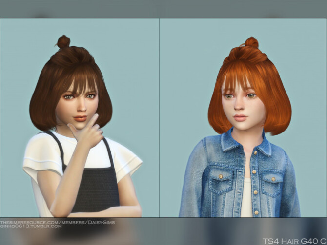 Child Hair G40C mid length half updo buns by Daisy-Sims at TSR