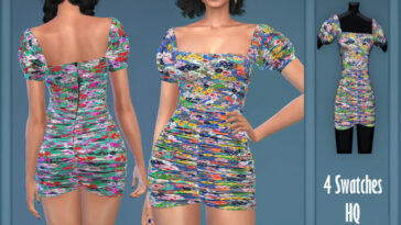 Colorful Floral Puff Sleeve Dress by Harmonia at TSR