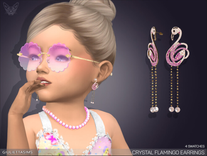 Crystal Flamingo Drop Earrings For Toddlers by feyona at TSR