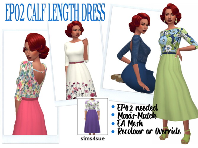 EP02 CALF-LENGTH DRESS at Sims4Sue