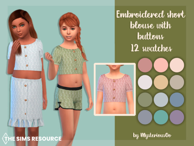 Embroidered short blouse with buttons by MysteriousOo at TSR