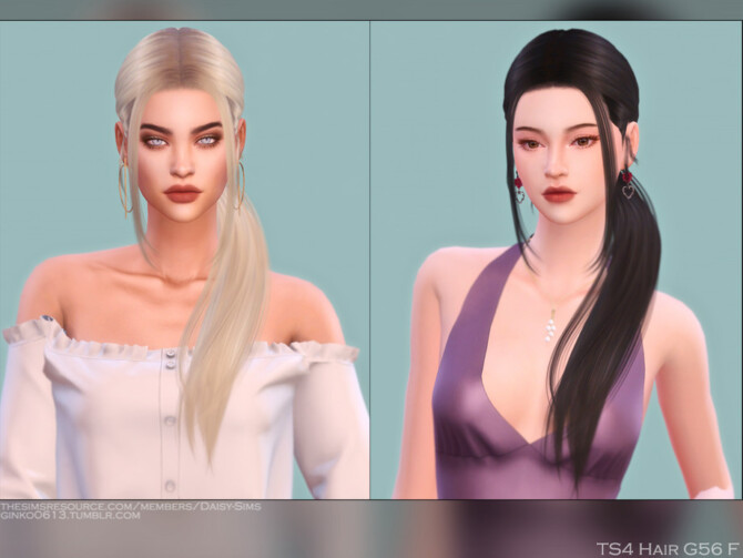 Female low ponytail with long bangs hair G56 by Daisy-Sims at TSR