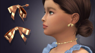 Golden Bow Earrings For Kids by feyona at TSR