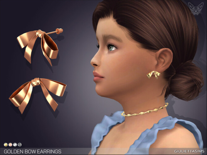 Golden Bow Earrings For Kids by feyona at TSR