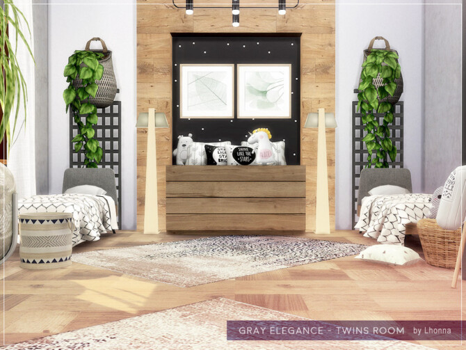 Gray Elegance Twins Room by Lhonna at TSR