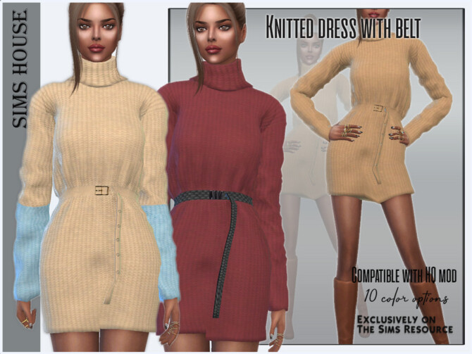 Knitted dress with belt by Sims House at TSR