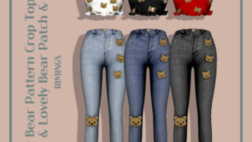 Lovely Bear Pattern Crop Top & Lovely Bear Patch & Jeans at RIMINGs